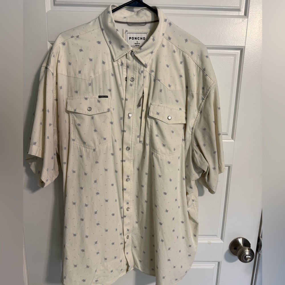 Poncho Cream Short-Sleeve Button-Down Shirt with Micro Print
